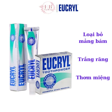 Bộ Kem và Bột Tẩy Trắng Răng Eucryl 62g + 50g - Làm Trắng Răng, Khử Mùi Hôi Miệng, Sạch Mảng Bám, Chuyên Gia Khuyên Dùng