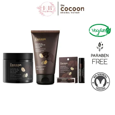 Bộ 3 Sản Phẩm Tẩy Da Chết Cocoon Cà Phê Đắk Lắk: Da Mặt 150ml, Cơ Thể 200ml & Môi 5g - Chăm Sóc Da Thiên Nhiên 100% Vegan
