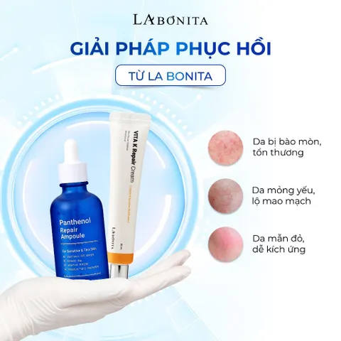 Bộ Đôi Tinh Chất Phục Hồi Làm Dịu Da La Bonita - Panthenol Repair Ampoule 50ml & Kem Dưỡng Vita K Repair 30ml, Giúp Khóa Ẩm và Làm Dịu Da Mẫn Cảm