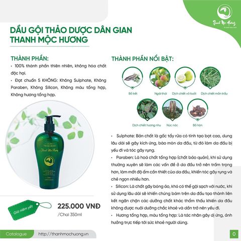 Dầu Gội Thảo Dược Thanh Mộc Hương 350g - Bộ 2 Chai Hỗ Trợ Mọc Tóc, Ngăn Rụng Tóc Từ Thiên Nhiên, Dưỡng Tóc Khỏe Mạnh