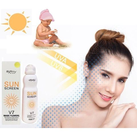 Kem Xịt Chống Nắng V7 Magic Flowers SPF 50 - Chống UVA/UVB, Không Thấm Nước, Thoáng Khí, Dành Cho Da Mặt 200ml