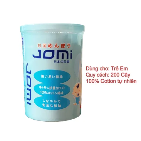 Bông Tăm Kháng Khuẩn JOMI Nhật Bản - Bông Ngoáy Tai Cotton 100% An Toàn Cho Trẻ Em - Hộp 200 Que Thân Giấy
