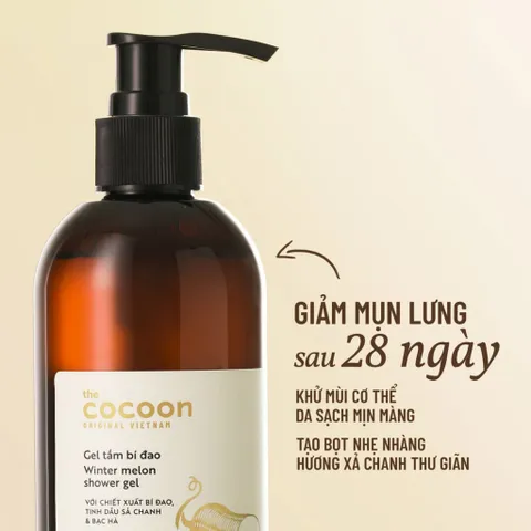 Gel Sữa Tắm Bí Đao Cocoon Vietnam 300ml - Làm Sạch Da, Giảm Mụn, Thư Giãn, Paraben Free, Tinh Dầu Thiên Nhiên
