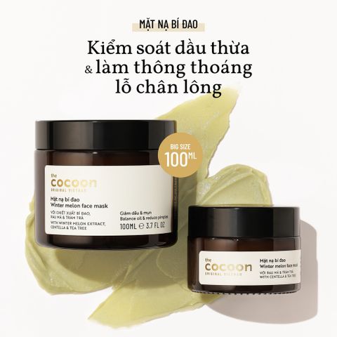 Mặt nạ bí đao Cocoon 100ml - Giảm mụn ẩn, mụn đầu đen, làm sạch lỗ chân lông với rau má và tinh dầu tràm trà