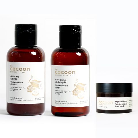 Bộ 3 Chăm Sóc Da Mặt Cocoon: Gel Rửa Mặt Bí Đao 140ml, Toner Cân Bằng Da 140ml, Mặt Nạ Bí Đao 30ml - Giảm Mụn, Làm Sạch Sâu, Dưỡng Ẩm