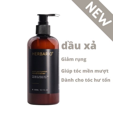 Bộ đôi Dầu gội và Dầu xả Vỏ bưởi Bồ kết Herbario - Giảm rụng tóc, nuôi dưỡng tóc mềm mại, 300ml + 270ml, tặng dây buộc tóc