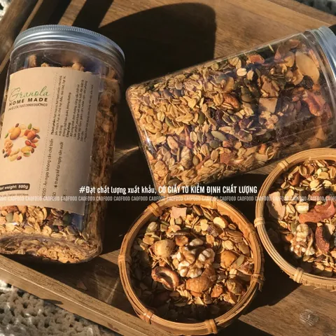 Ngũ Cốc Granola CAOFOOD Nướng Mật Ong - Hạt Dinh Dưỡng Giòn Ngon, Không Chất Bảo Quản - Thực Phẩm Healthy, Keto, Ăn Kiêng, Mẹ Bầu