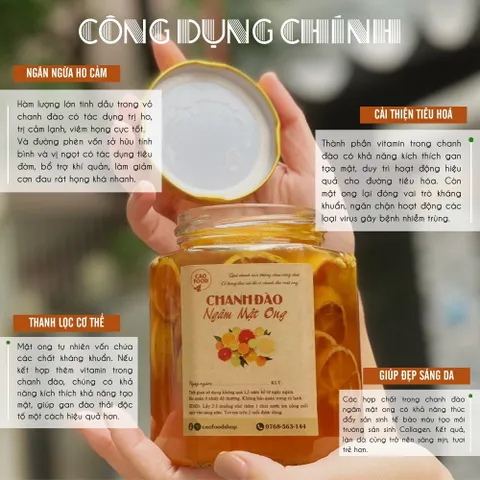 Chanh Đào Ngâm Mật Ong Đường Phèn CAOFOOD 1L - Giảm Ho, Tăng Cường Sức Đề Kháng, Thức Uống Dinh Dưỡng, Hương Vị Thơm Ngon, Nguyên Chất 100%