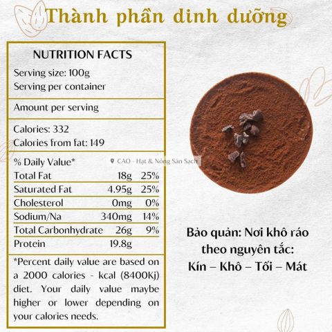 Bột Cacao Đắk Lắk Nguyên Chất CAO Food 100% Tự Nhiên - Hương Vị Đậm Đà, Giàu Dinh Dưỡng, Dễ Pha Chế
