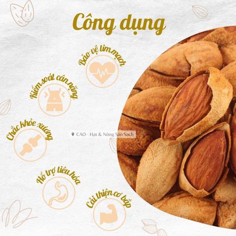 Hạt Hạnh Nhân Rang Bơ Vỏ Mỏng CAO Food - Nhập Khẩu Mỹ, Hạt Siêu Thơm Giòn, Dinhs Dưỡng, Lợi Cho Tim Mạch, Hũ 500 Gram