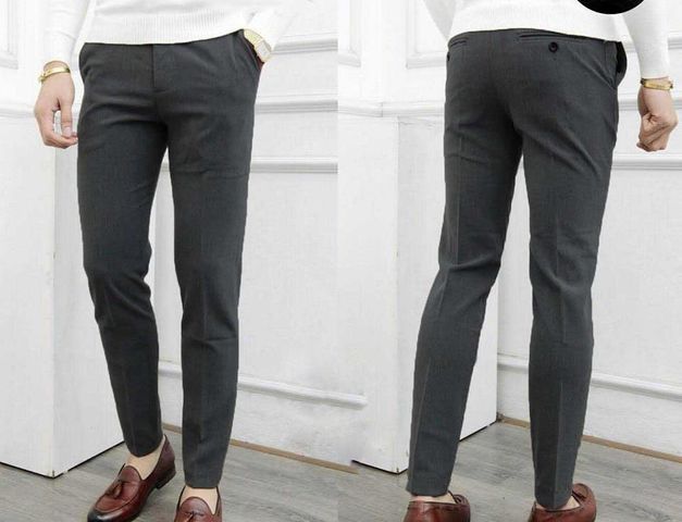 Quần Tây Nam Kiểu Hàn Quốc Dáng Ôm Màu Xám Tiêu Đậm - Chống Nhăn, Vải Co Giãn Thoải Mái, Thời Trang Sang Trọng cho Công Sở và Tiệc Tùng