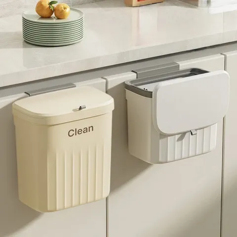 Thùng Rác Treo Tường 12L Màu Kem Tiện Lợi - Ngăn Mùi Hiệu Quả, Dùng Trong Nhà Bếp, Phòng Tắm, Văn Phòng