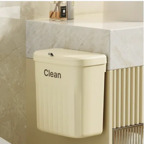 Thùng Rác Treo Tường 12L Màu Kem Tiện Lợi - Ngăn Mùi Hiệu Quả, Dùng Trong Nhà Bếp, Phòng Tắm, Văn Phòng