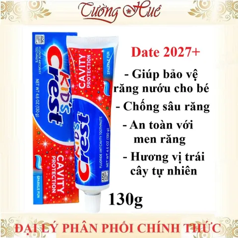 Kem Đánh Răng Cho Bé Crest Kid's Cavity Protection - 130g Hương Vị Trái Cây Tự Nhiên, An Toàn Cho Trẻ Từ 2 Tuổi Trở Lên