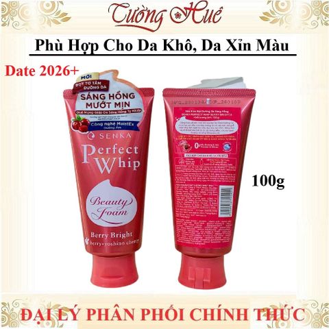 Sữa Rửa Mặt Tẩy Da Chết, Sáng Hồng Senka Perfect Whip Berry Bright - 100g (Hồng Đậm)
