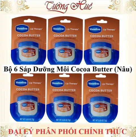 Bộ 6 Sáp Dưỡng Môi Vaseline Cocoa Butter - Giúp Dưỡng Ẩm, Làm Mờ Vết Thâm, 7g x6 - Chăm Sóc Môi Tốt Nhất từ Mỹ