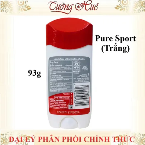 Lăn Khử Mùi Nam Old Spice Pure Sport 93g - Hương Nam Tính Mạnh Mẽ, Ngăn Mồ Hôi Suốt 24 Giờ, Thoải Mái, Dễ Chịu