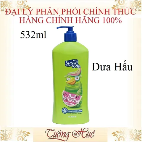 Sữa Tắm Gội Xả Suave Kids 3in1 Watermelon Wonder Dưa Hấu - An Toàn, Dưỡng Ẩm Cho Da và Tóc Trẻ Em - 532ml
