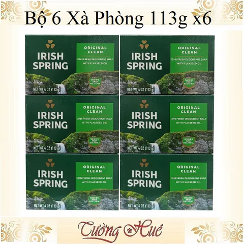 Bộ 6 bánh xà phòng Irish Spring 113g - Xà phòng làm sạch cơ thể với hương thơm tươi mát, an toàn cho cả trẻ em