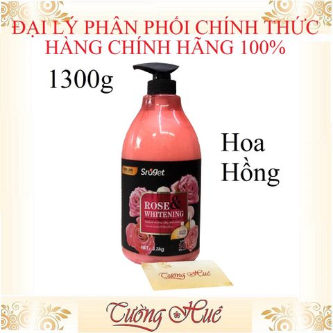Sữa Tắm Trắng Da Sroget Rose & Whitening 1300g - Dưỡng Da, Chống Nắng SPF50+/PA+++ và Hương Thơm Ngọt Ngào