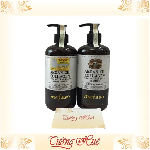 Bộ gội xả Ý Mefaso Argan Oil Collagen Sleek & Smooth Shampoo + Conditioner - 500g