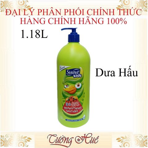 Sữa Tắm Gội Xả Suave Kids 3in1 Dưa Hấu Wonder - An Toàn Cho Da Trẻ - Dung Tích 1.18L - Hương Thơm Ngọt Ngào, Dịu Nhẹ