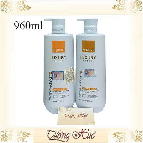Cặp Gội Xả Olexrs+ HairSalon Cao Cấp Dầu Argan & Tinh Chất Ngọc Trai - Phục Hồi Tóc Hư Tổn 960ml