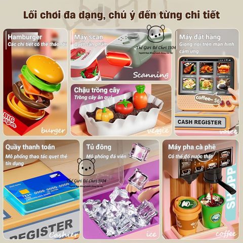 Quầy Bán Hàng Thông Minh 2 Mặt Cho Bé - Đồ Chơi Nấu Ăn 62 Chi Tiết Có Màn Hình Cảm Ứng, Âm Thanh, Ánh Sáng - Giáo Dục Sáng Tạo