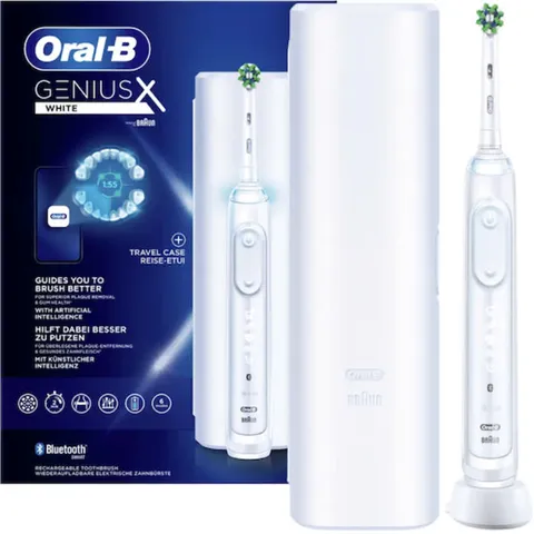 Bàn Chải Đánh Răng Điện Oral-B GENIUS X White - Công Nghệ AI, 6 Chế Độ, Hộp Đựng Du Lịch Sành Điệu, Bảo Vệ Nướu