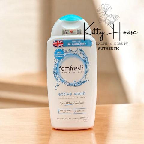 Dung dịch vệ sinh phụ nữ Femfresh Active Wash 250ml – Sản phẩm chăm sóc vùng kín cho phụ nữ năng động, không gây dị ứng, tươi mát suốt ngày.