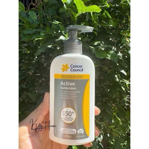 Kem Chống Nắng Năng Động Cancer Council Active SPF 50+/PA++++ 200ml - Bảo Vệ Da Tuyệt Đối Cho Hoạt Động Ngoài Trời