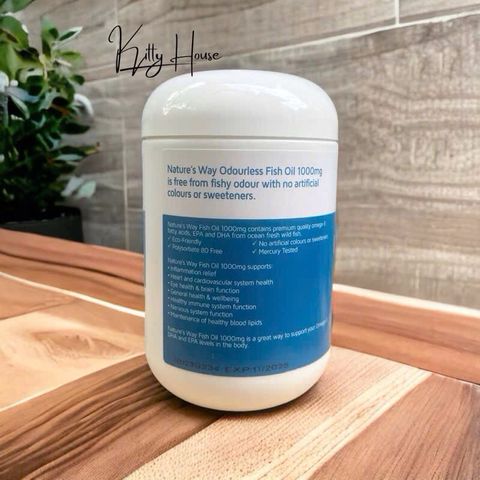 Viên uống Dầu Cá Không Mùi Nature's Way 1000mg - Hỗ Trợ Tim Mạch và Khớp Khoẻ Mạnh - 200 Viên, Xuất Xứ Úc
