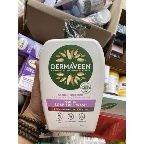 Sữa Tắm Dịu Nhẹ Dermaveen - Chai 1 Lít, Rửa Mặt An Toàn Cho Da Khô & Nhạy Cảm, Lý Tưởng Cho Trẻ Em & Người Lớn