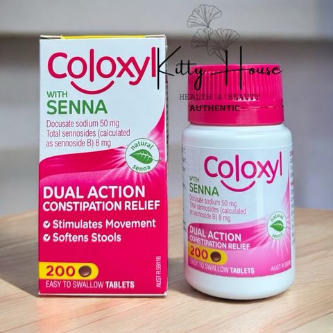 Viên uống giảm táo bón Coloxyl With Senna 200V - Hỗ trợ tiêu hóa nhanh chóng, dễ nuốt cho người lớn và trẻ em trên 12 tuổi