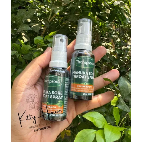 Xịt keo ong Manuka Thompson's 25ml - Giảm đau họng tự nhiên, chiết xuất thảo mộc và mật ong, an toàn cho người lớn.