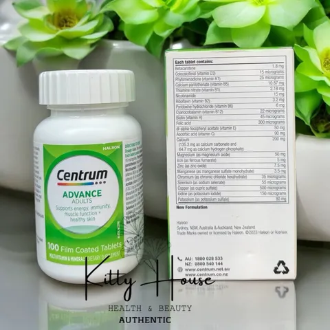Viên uống bổ sung vitamin Centrum Advance 100 viên - Hỗ trợ năng lượng, miễn dịch, thị giác, và sức khỏe tim mạch
