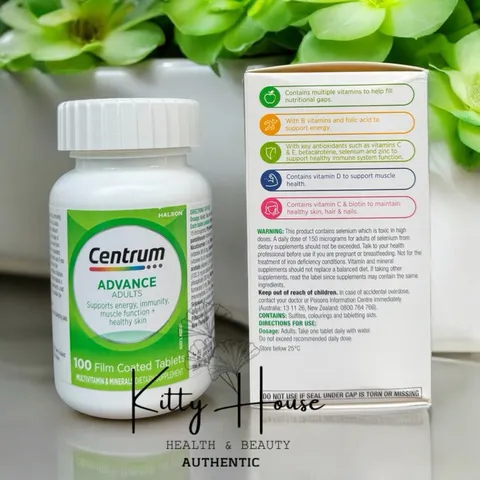 Viên uống bổ sung vitamin Centrum Advance 100 viên - Hỗ trợ năng lượng, miễn dịch, thị giác, và sức khỏe tim mạch