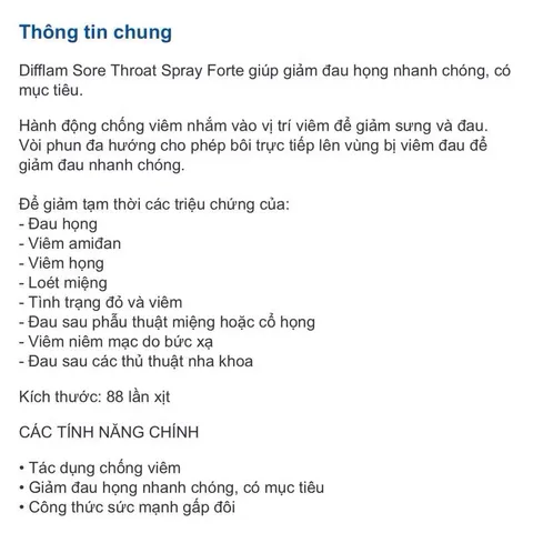Xịt Họng Difflam Forte 15ml - Thuốc Xịt Bạc Hà Giúp Giảm Đau Họng cho Người Lớn và Trẻ Em từ 6 Tuổi Trở Lên