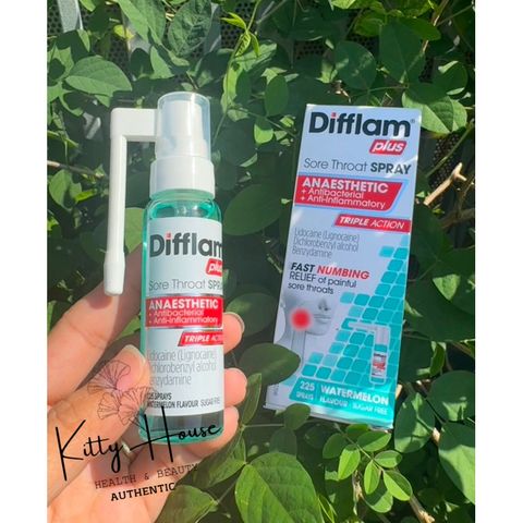Xịt Họng Difflam Plus 225 Spray Vị Dưa Hấu - Giảm Nhiệt và Dễ Chịu Cho Người Lớn và Trẻ Em Trên 12 Tuổi