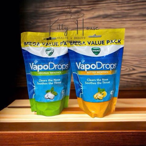 Viên kẹo ngậm giảm ho Vicks VapoDrops Original Menthol & Butter Menthol túi 42 viên