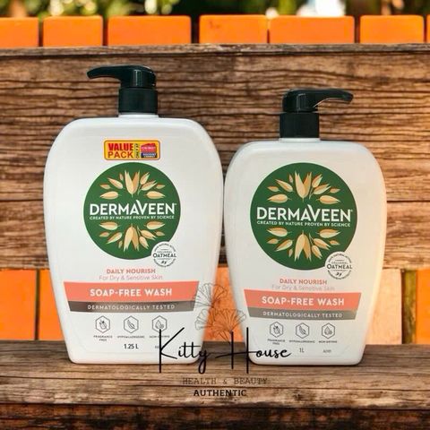 Sữa tắm và rửa mặt dịu nhẹ Dermaveen - Chai 1 lít cho da nhạy cảm, không chứa SLS, giúp duy trì độ ẩm và bảo vệ da hiệu quả.