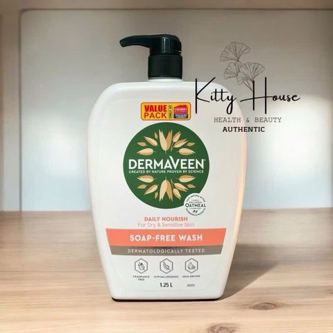 Sữa tắm và rửa mặt dịu nhẹ Dermaveen - Chai 1 lít cho da nhạy cảm, không chứa SLS, giúp duy trì độ ẩm và bảo vệ da hiệu quả.