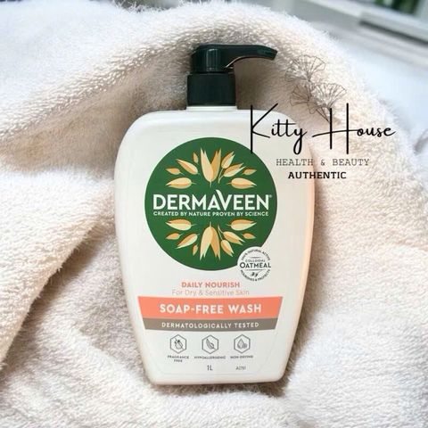 Sữa tắm và rửa mặt dịu nhẹ Dermaveen - Chai 1 lít cho da nhạy cảm, không chứa SLS, giúp duy trì độ ẩm và bảo vệ da hiệu quả.