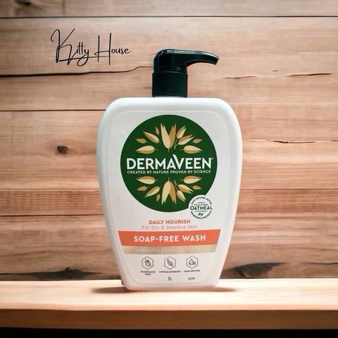 Sữa tắm và rửa mặt dịu nhẹ Dermaveen - Chai 1 lít cho da nhạy cảm, không chứa SLS, giúp duy trì độ ẩm và bảo vệ da hiệu quả.