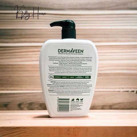 Sữa tắm và rửa mặt dịu nhẹ Dermaveen - Chai 1 lít cho da nhạy cảm, không chứa SLS, giúp duy trì độ ẩm và bảo vệ da hiệu quả.