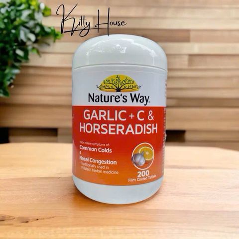 Viên uống Nature's Way Tỏi + Vitamin C & Cỏ Ngựa - Hỗ Trợ Miễn Dịch và Giảm Viêm Xoang, Lọ 200 Viên