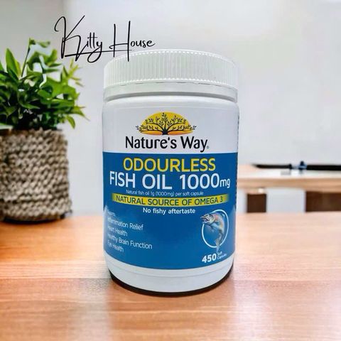 Viên uống Dầu Cá Nature's Way Fish Oil 1000mg Không Mùi - Hỗ Trợ Tim Mạch và Khớp - Lọ 450 Viên Từ Úc
