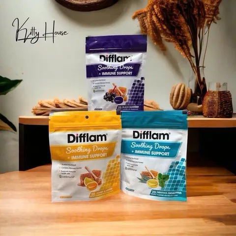 Kẹo ngậm Difflam trị ho - Giảm đau họng với vị bạc hà, chanh và elderberry - Gói 20 và 42 viên, hàng chính hãng Úc