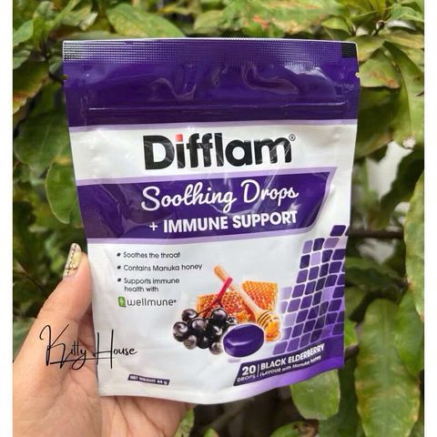 Kẹo ngậm Difflam trị ho - Giảm đau họng với vị bạc hà, chanh và elderberry - Gói 20 và 42 viên, hàng chính hãng Úc