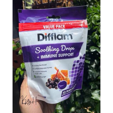 Kẹo ngậm Difflam trị ho - Giảm đau họng với vị bạc hà, chanh và elderberry - Gói 20 và 42 viên, hàng chính hãng Úc